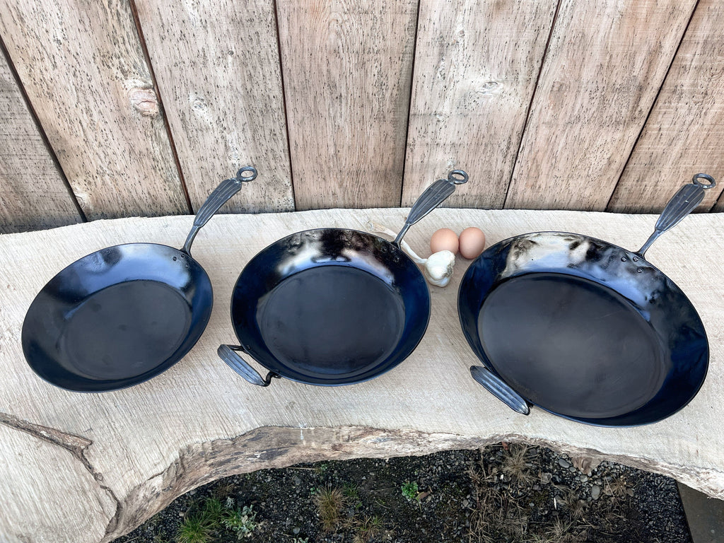 8,10,12 Round Carbon Steel Skillets Set - Hand Forged