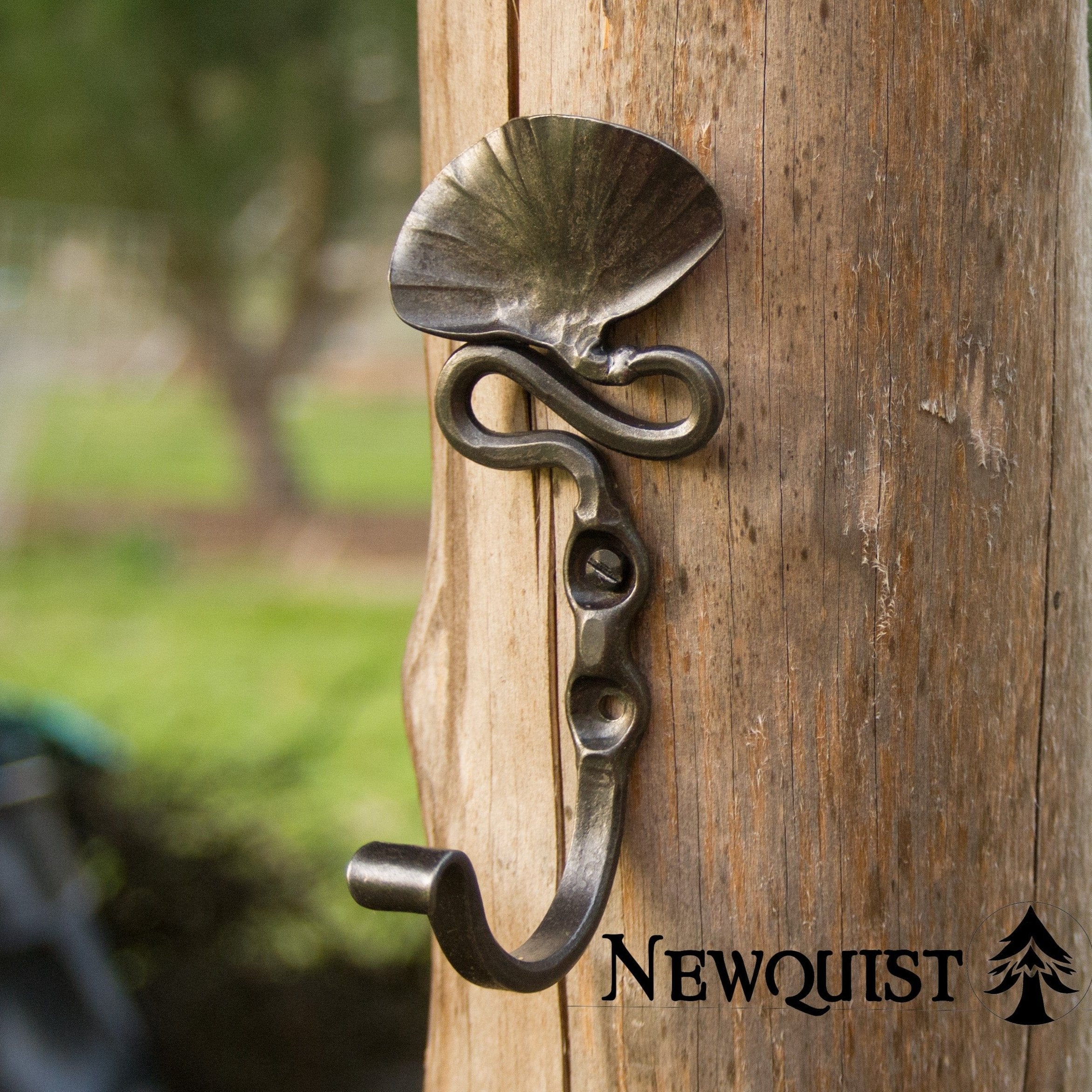 newquistforge Hooks and Hardware Hand Forged Wall Hook with Gingko Leaf Design